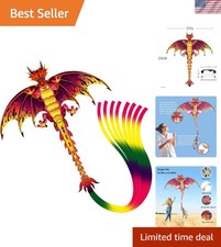 Green Dragon Kite Beautiful and Easy Flyer Kite for Children and Adult with L...