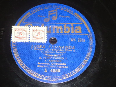 ZARZUELA 78 rpm RECORD Columbia TENOR FAUSTINO ARREGUI & REDONDO - CARPIO Spain