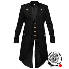Steampunk Black Tailcoat Golden Button Victorian Style Gothic Long Coat For Men