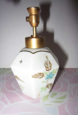 VINTAGE DEV SIGNED Painted Porcelain Perfume Bottle Blue Flowers Gold Leaves