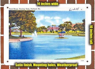 METAL SIGN - Maine Postcard - Duck House, Deering Oaks, Portland, Me. 1
