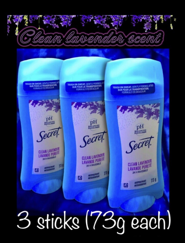 3pk SECRET LAVENDER Antiperspirant Deodorant invisible Solid,(2.6