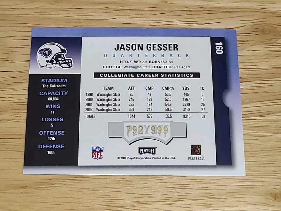 2003 Playoff Contenders #160 Jason Gesser  Autograph Rookie /999 RC Titans $$$ - Image 2 of 2