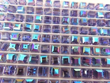 12 Swarovski Cube Beads 6mm Tanzanite AB. #5601