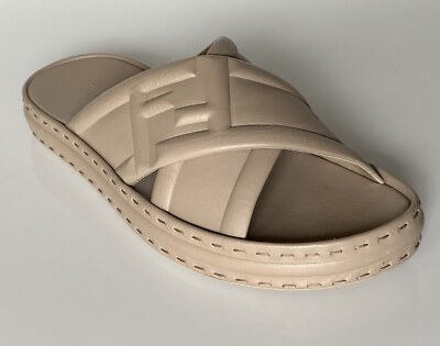 NIB $895 Fendi Men's FF Calf Leather Slide Sandals Beige 9 US/8 UK 7X1501 IT