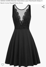 GRACE KARIN Women Sleeveless Lace Patchwork Deep V‐Neck A Line Party Dress Med