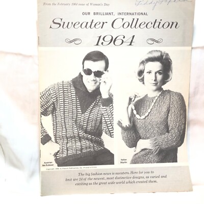 Vtg 1964 24 Sweaters Collection International Manual Knitting Crochet Booklet