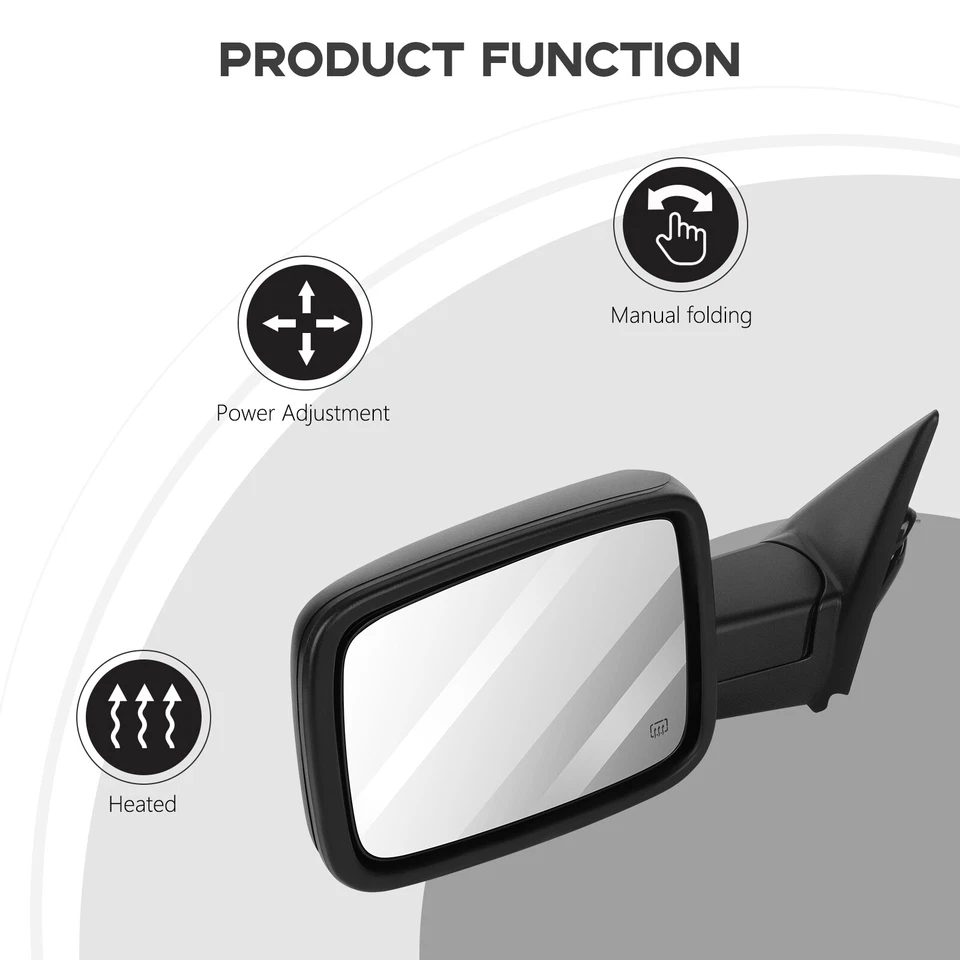 Power Heated Turn Signal Puddle Light Side Mirrors For 2009-19 Dodge Ram 1500 - Image 4 of 4