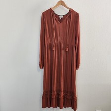 Knox Rose Dress Women Large Rust Orange Boho Festival Midi Crochet Ruffle Hippie
