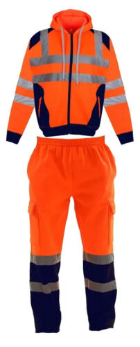 HI VIS VIZ MEN'S NEW TROUSERS SAFETY WORK WEAR JOGGING BOTTOMS PANTS HOODIE TOP - Picture 16 of 31