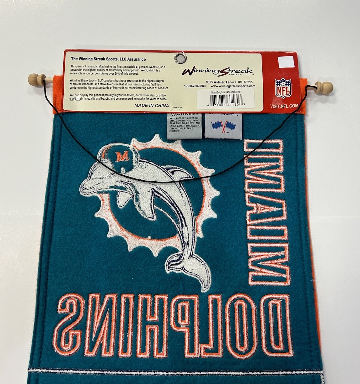 Miami Dolphins NFL Football Winning Streak Embroidered Traditions Wool Banner