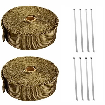 2 x Titanium Exhaust Header Pipe Heat Wrap 2'' x 16' Roll 2500°F  Hi Temp