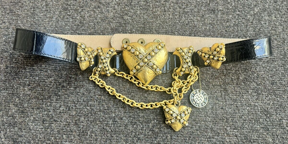Streets Ahead Womens Statement Belt Hearts Crystals Leather Streets Ahead Womens Statement Belt Hearts Crystals Leather