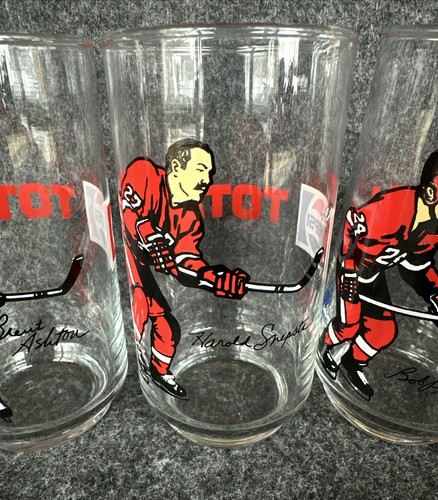Vintage 1988 PEPSI TOTAL Gas DETROIT RED WINGS 4 Collector Glasses Complete Set - Foto 11 di 24