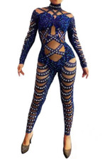 Lady Dancer Outfit Luxury Rhinestone Transparent Jumpsuit Prom Party Stage Wear