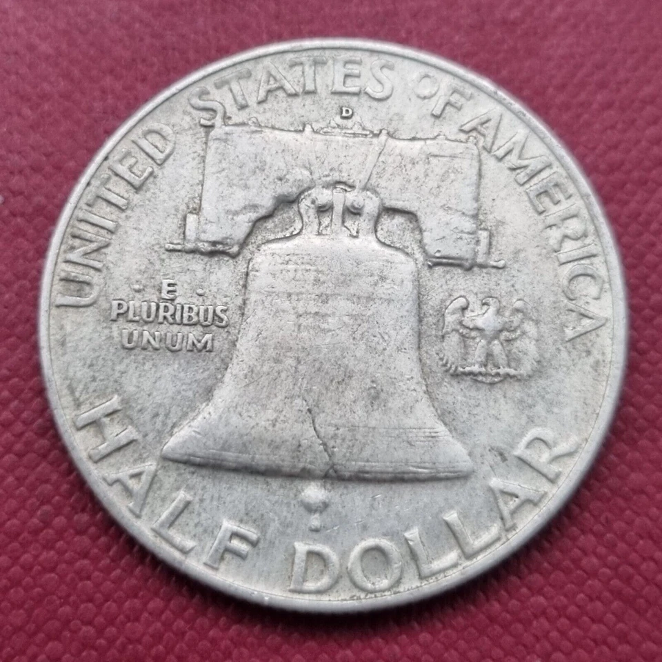 1957 D Franklin Half Dollar 25c Lamination ERROR near date #47067 - Image 2 of 2
