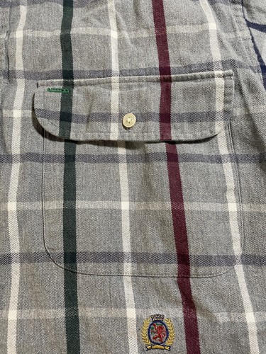 Tommy Hilfiger Classic Fit Męska koszula z małym guzikiem Bawełna Szara Kratka Logo - Zdjęcie 5 z 9