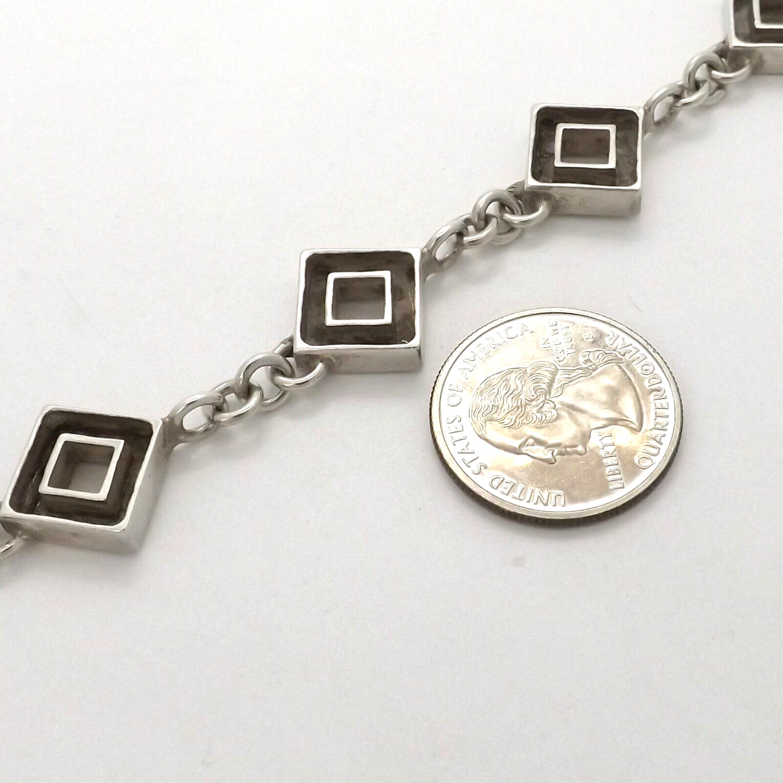 Sterling Silver Open Square Cable Link Toggle Bra… - image 3