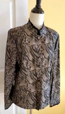 COLDWATER CREEK Shimmering Pewter Gray/Black Animal Print Jacket w/ Trim (M) NEW