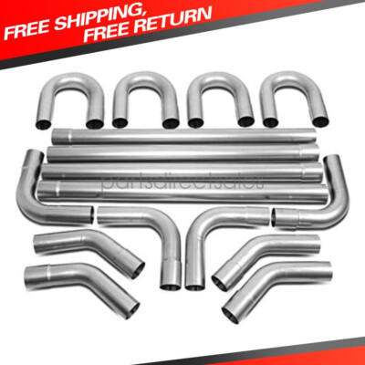16PCS 2.5''OD STEEL DIY CUSTOM MANDREL EXHAUST TUBING PIPE STRAIGHT & BEND KIT