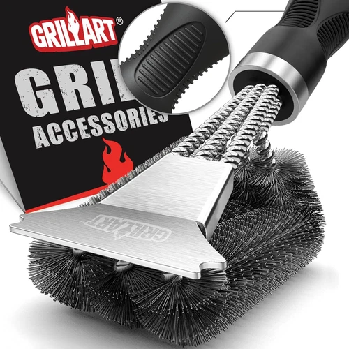 BBQ Grill Brush and Scraper with Wire Bristles Triple Scrubbers for Gas Charcoal