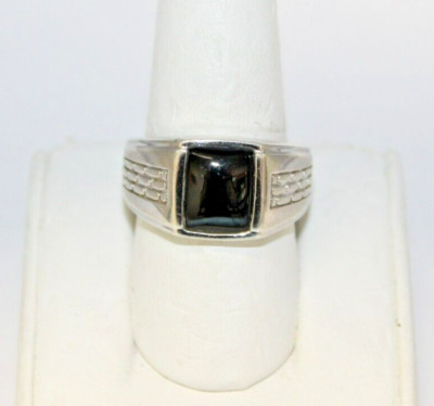 Designer Signed Sterling Silver Brickwork Pattern Onyx Ring Size 9.75 [043Wey]
