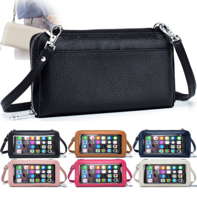 Women Small Crossbody Bag Touch Screen Cell Phone Wallet Cowhide Leather Handbag