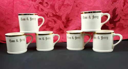 6 Vintage Tom & Jerry Mugs #1049 Crown Potteries Made in U.S.A.