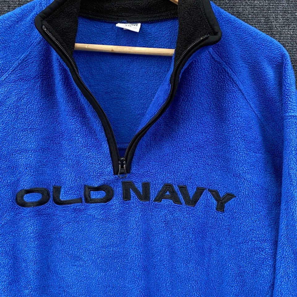 Old Navy Mens Fleece Jacket Quarter Zip Blue Spell Out Logo Size 2XL - Image 3 of 4