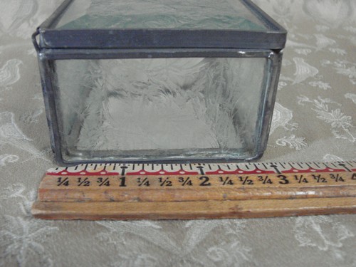 Vintage Leaded Glass Trinket Box Frosted 3x6" Beveled Jewelry Mirror - Picture 3 of 7