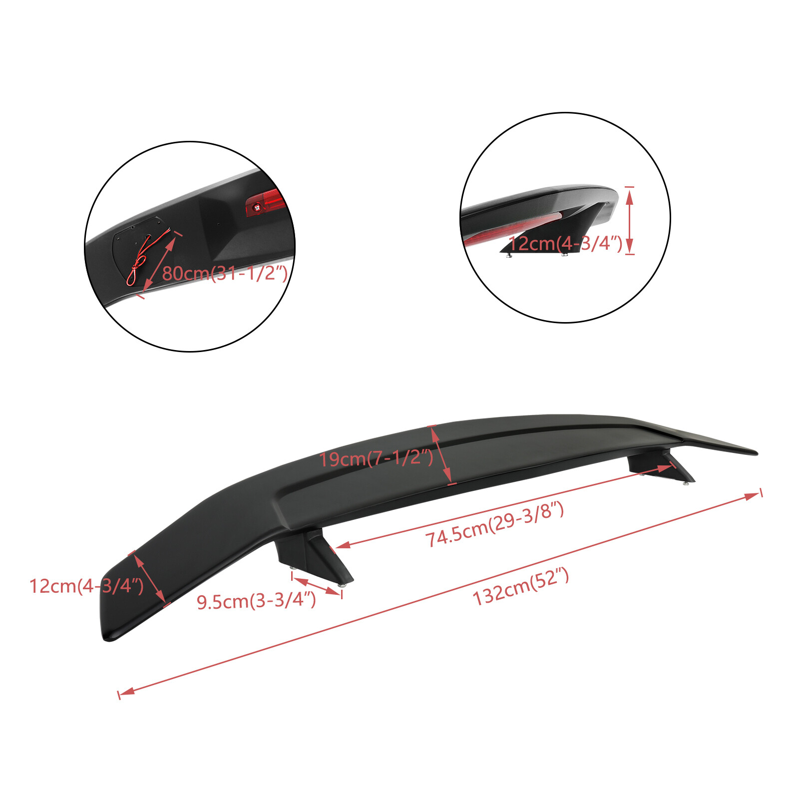 For Maserati GranTurismo 52" GT Rear Wing Spoiler Matte Black with Brake Light
