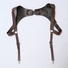 Brown Vintage Leather Suspenders Braces Shoulder Strap Belt Harness For Men O6M3