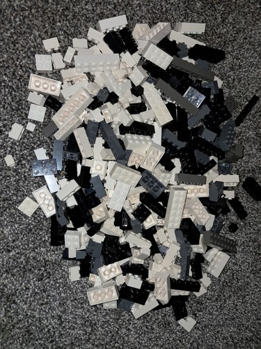 LEGO bricks by the LB-1lb Mix black/white/grey 1x1 thru 1x8 2x2 thru 2x8 washed - Picture 2 of 2