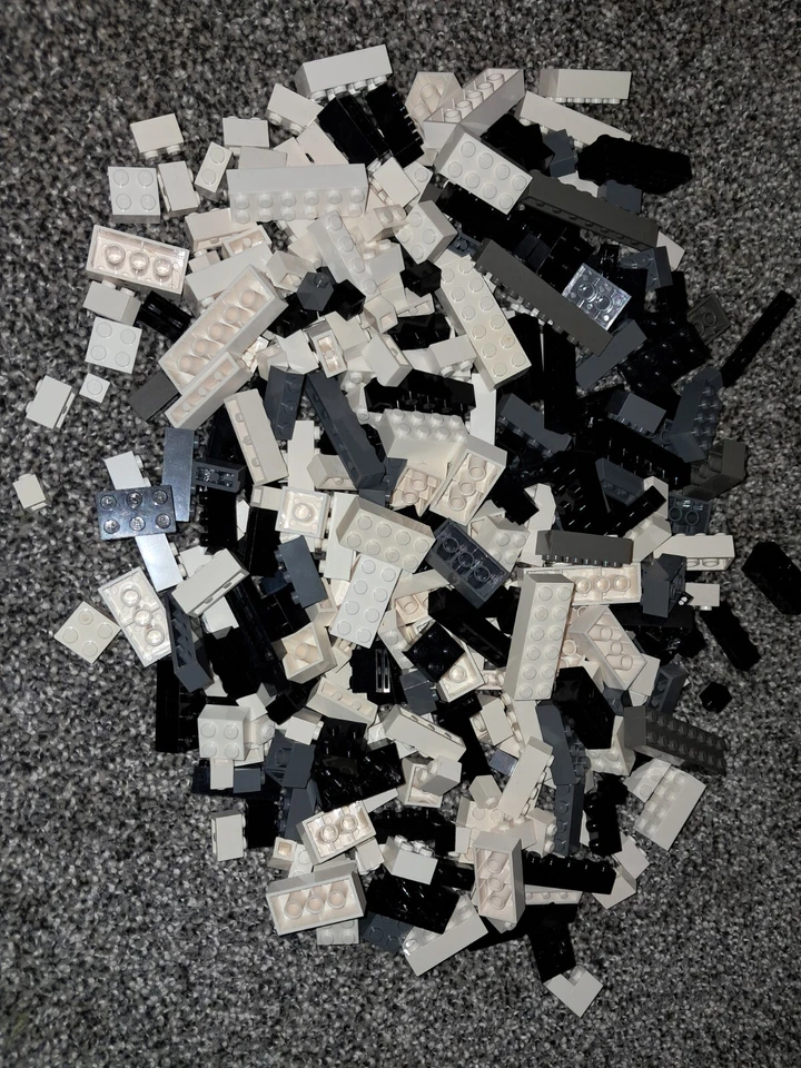 LEGO bricks by the LB-1lb Mix black/white/grey 1x1 thru 1x8 2x2 thru 2x8 washed - Image 2 of 2