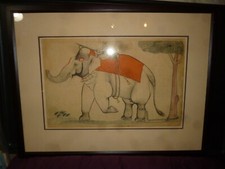 A royal ELEPHANT and Mahout. Original, late 18 Centr, ink  PAINTING.  28