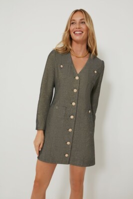 Pomander Place Coventry Metallic Keira Linen Classic Gold Mini Dress Size M  | eBay