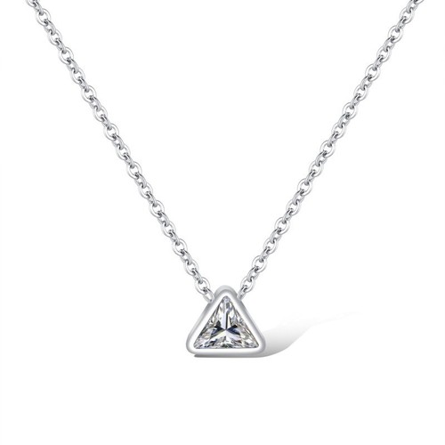 Collar de cadena clavícula de oro rosa 18K con triángulo de acero inoxidable para mujer - Imagen 8 de 9