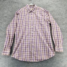 Peter Millar Shirt Mens Large Button Down Long Sleeve Purple Plaid Cotton