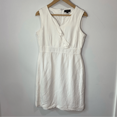 tahari white linen dress Elie Tahari White Linen Exposed Zipper Mesh Short Sleeve Shift Dress Size 10