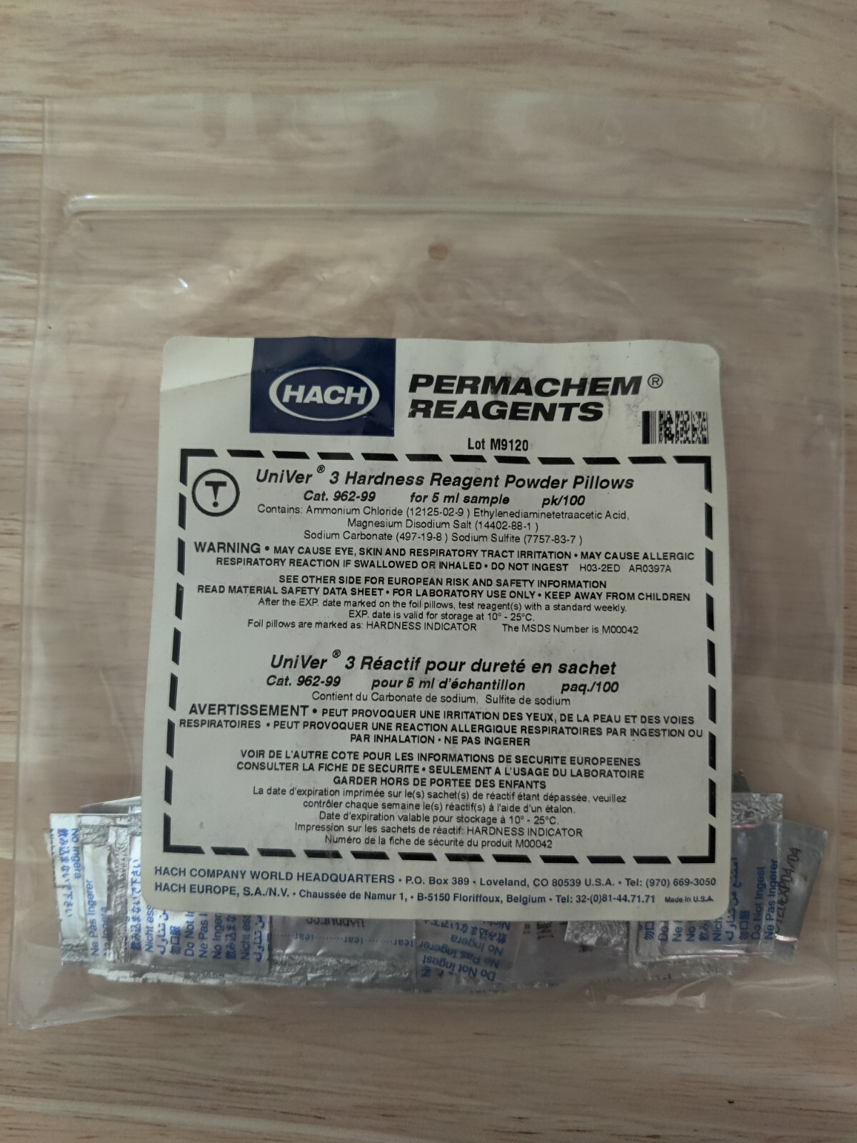 EXPIRED 04/04 Hach UniVer 3 Hardness Reagent Powder Pillows Cat. 96299