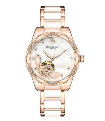 New Women Mechanical Wristwatches Hollow Crystal Petal Shape Automatic Watch