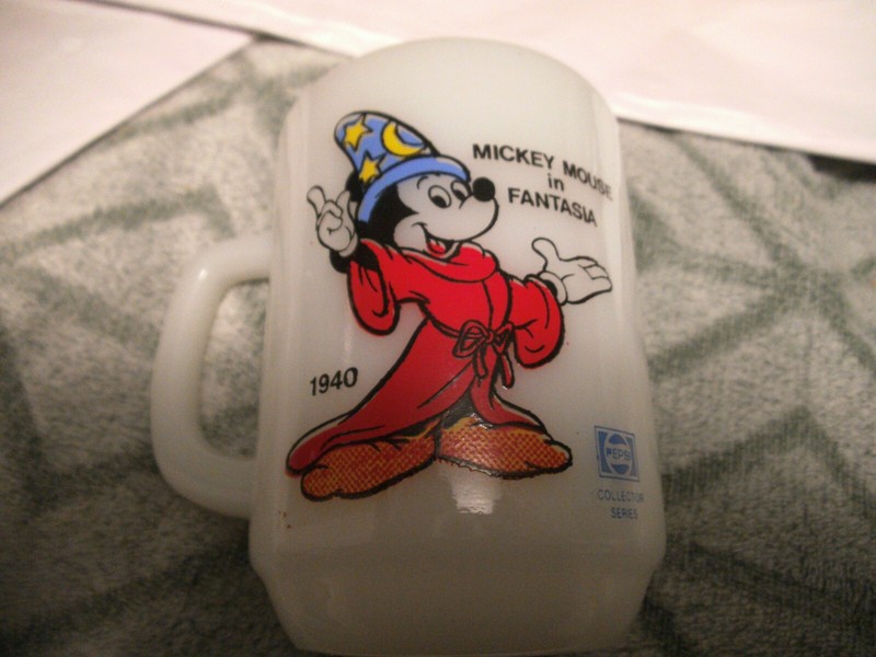 Vintage Mickey Mouse Fantasia Coffee Cup Anchor Hocking Milk Glass Pepsi 1940