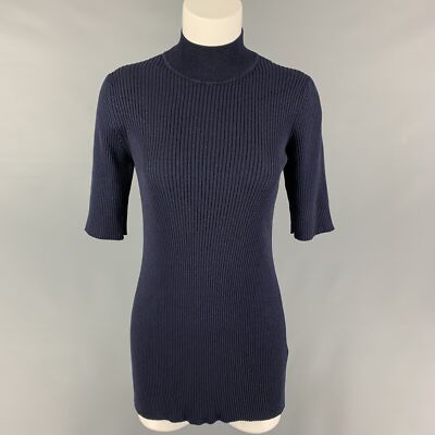 THE ROW GRÖSSE S Marineblau Seide Baumwolle Gerippt Kurzärmelig Freizeit Top