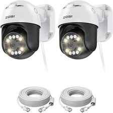 ZOSI 2 x C296 5MP 3K PoE PT Add-on Camera AI Face Human Detection With Cables