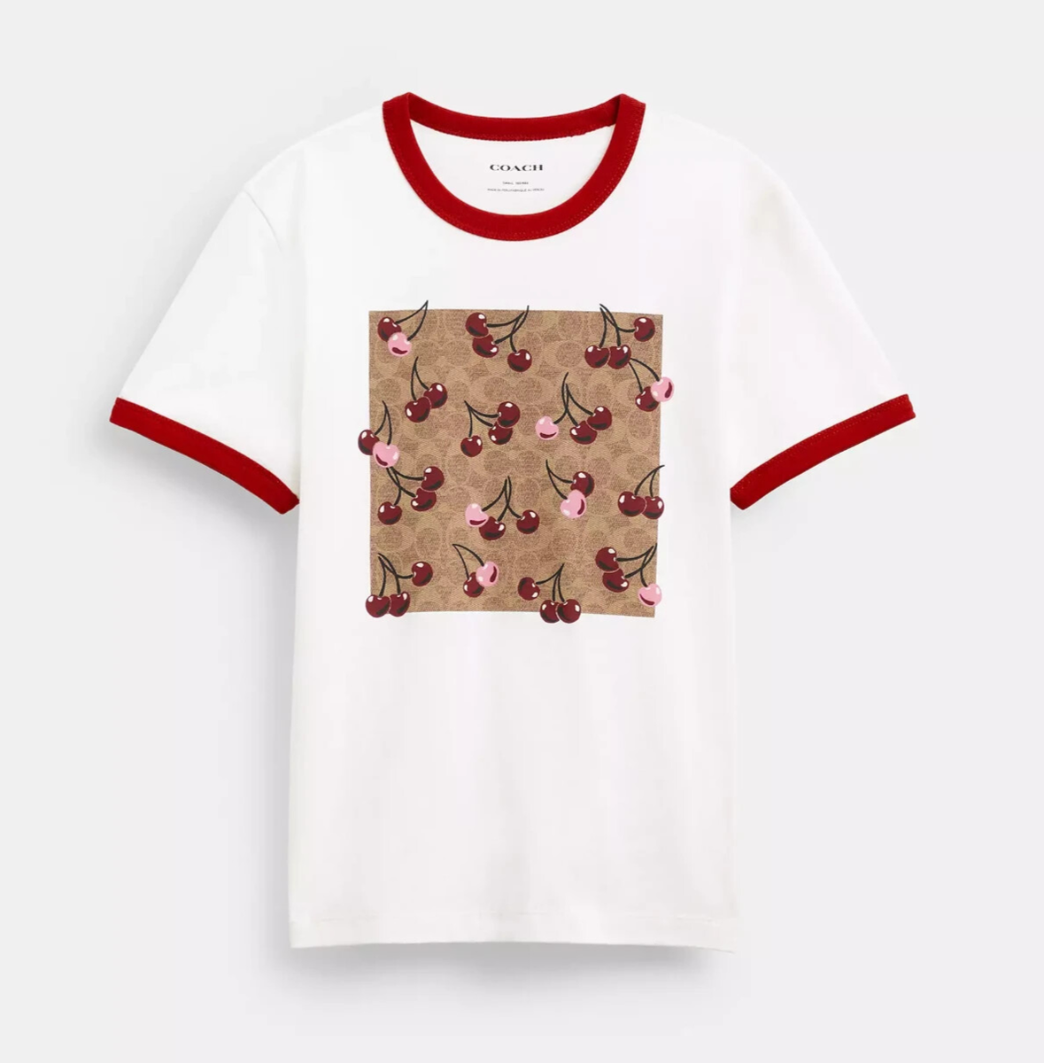 Coach White/Red Signature Square Cherry Organic Cotton T