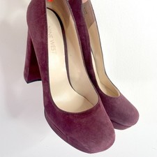 Nine West Platform Block Heels 6.5 Suede Burgundy Quiet Luxury Office Siren