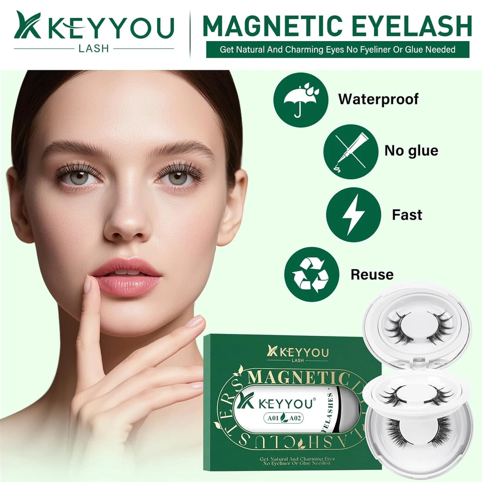 Daily Wear Reusable Magnetic Eyelashes 2 Pair with Applicator No Glue Needed 3D  - Image 2 of 4