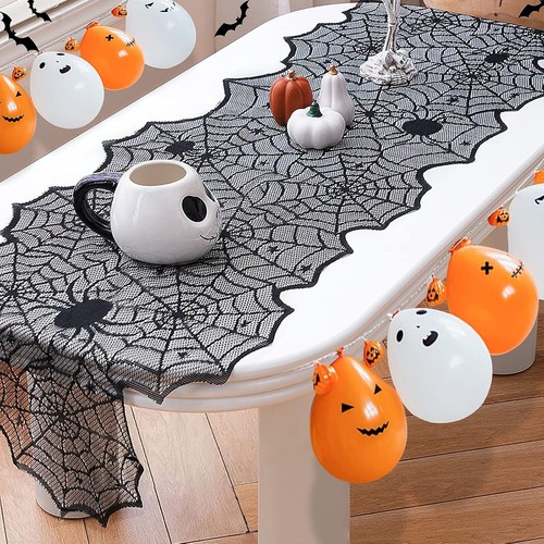 Halloween Tischläufer - schwarze Spitze Spinnennetz Tischläufer für Halloween Deko - Bild 2 von 7