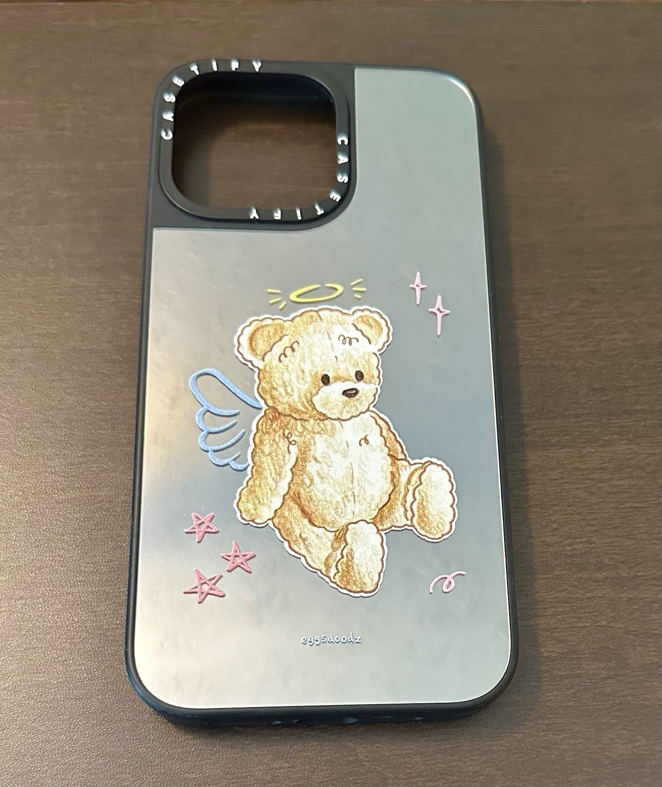 CASETiFY Mirror iPhone 14 Pro Max Case with Angel Teddy Bear Design in Mint Green-image