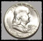 1954-S  FRANKLIN HALF DOLLAR White Satiny Finish NICE BU  #5D74 .900 SILVER COIN